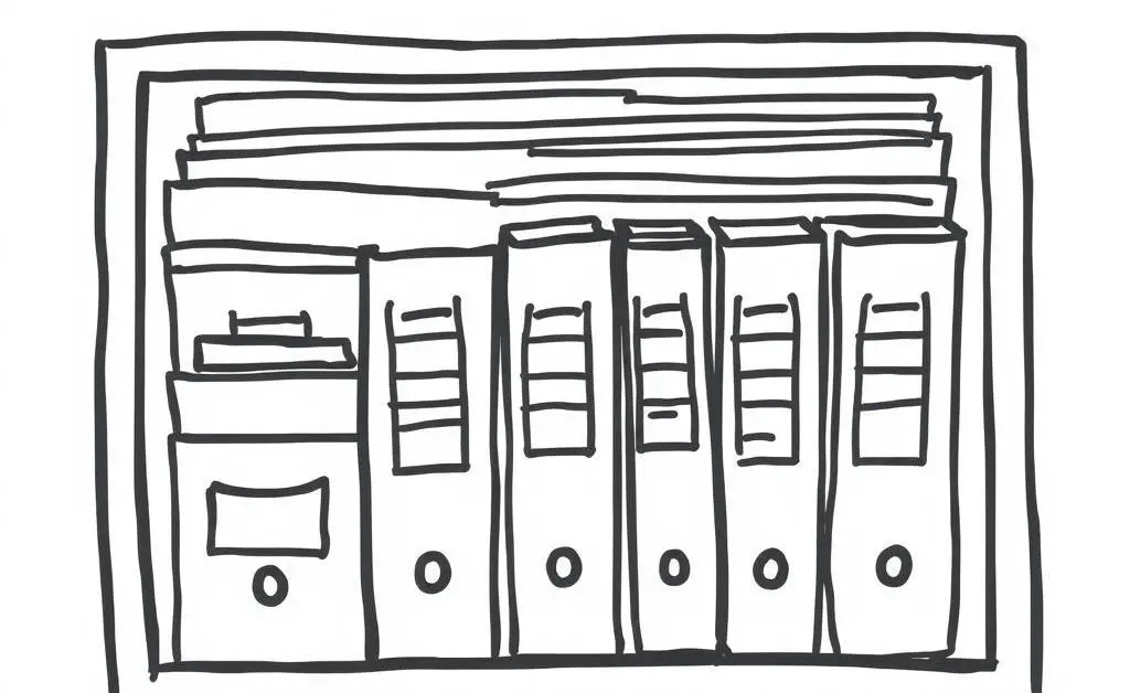 Hand-drawn filing system with labeled folders for monthly billing
