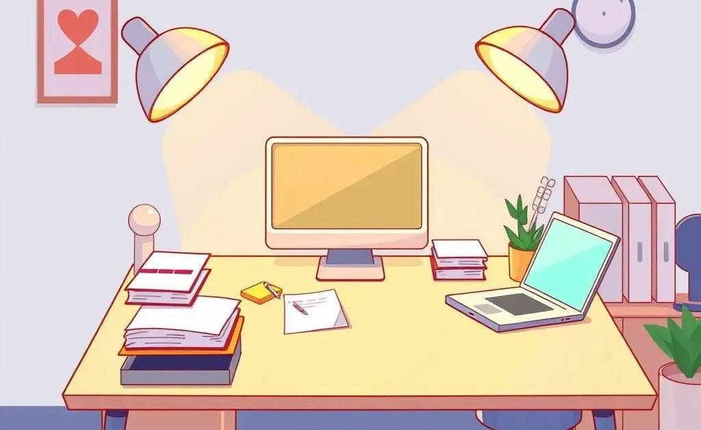 Organized office space with a desk and tidy workstation