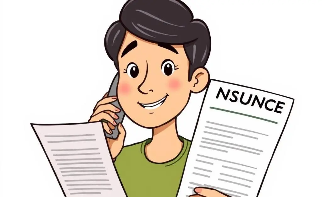 An illustration of a person talking on the phone with an insurance provider, taking notes.