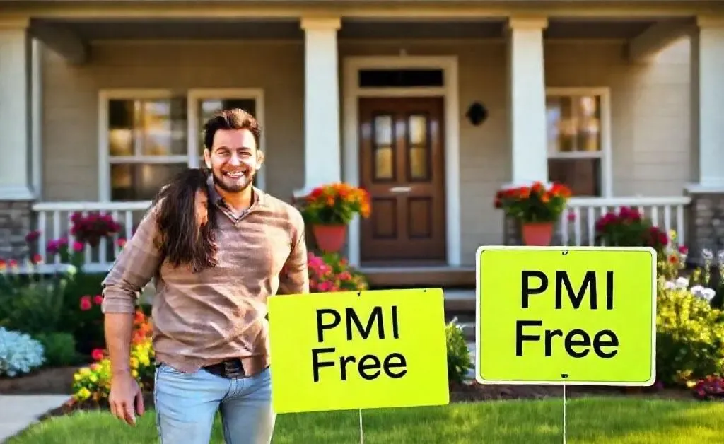 Happy couple with a 'PMI Free' sign