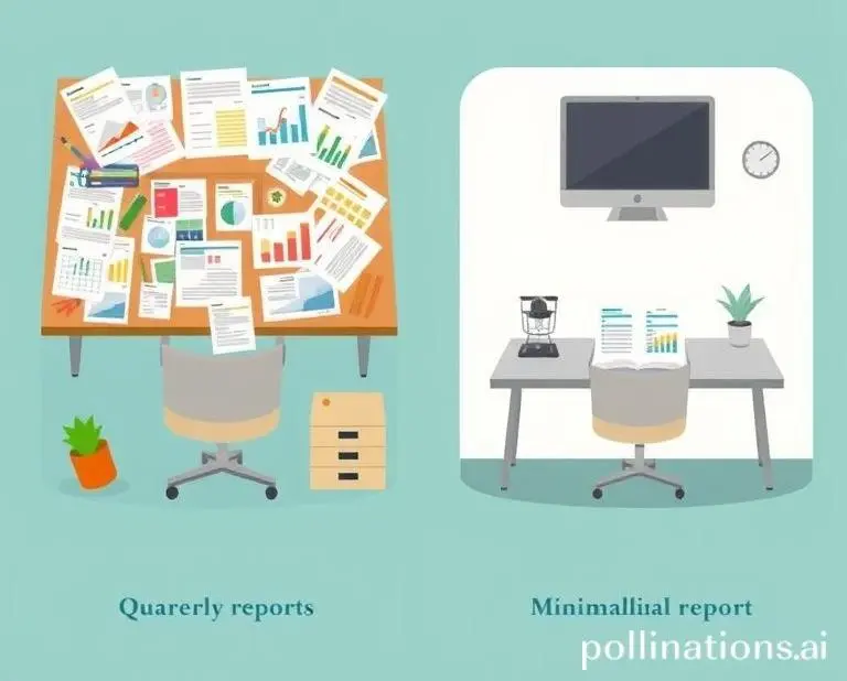 Comparison of quarterly vs yearly reports on a desk.