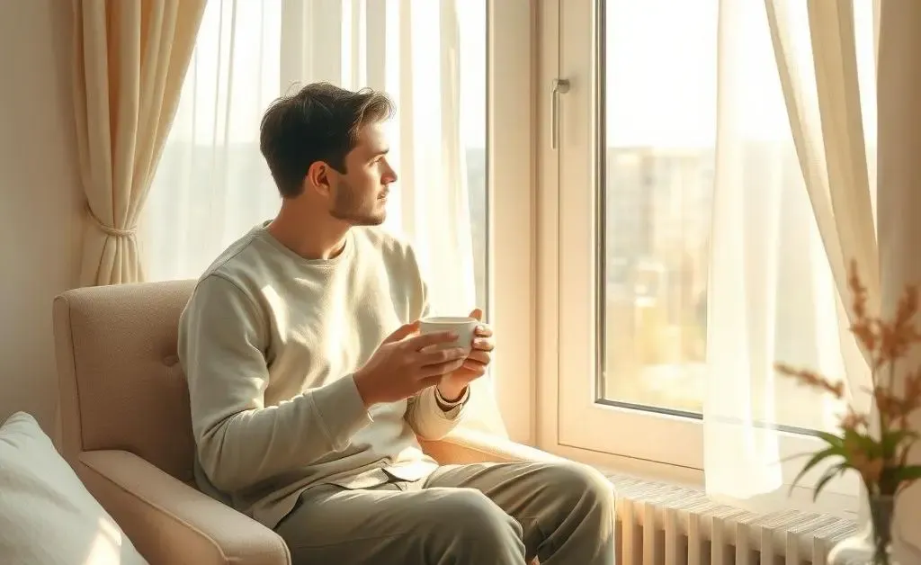A serene landscape view as someone contemplates financial plans.