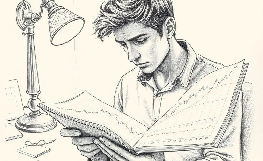 Hand-drawn image of a person looking at a savings plan.