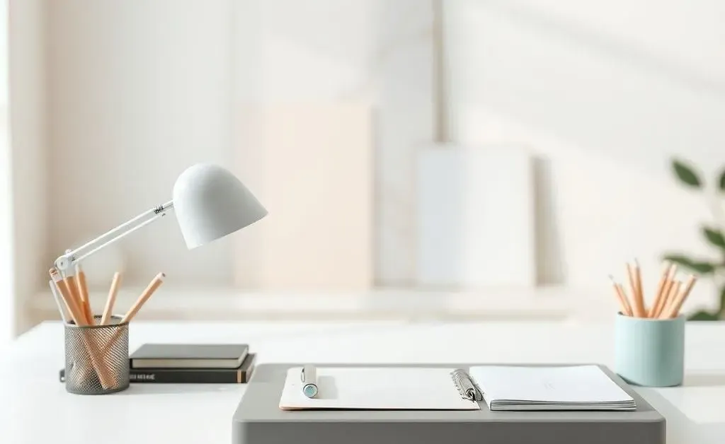 A calm office environment with organized desks and relaxed employees