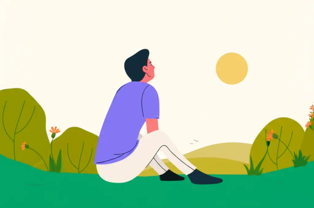 A person enjoying the peacefulness of nature, emphasizing simplicity.