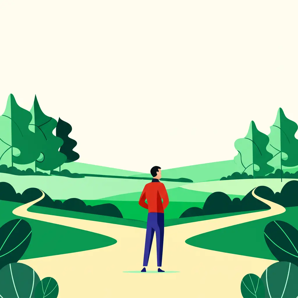 A person at a crossroads deciding their career path