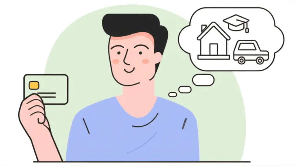 Young adult holding a credit card with financial dreams