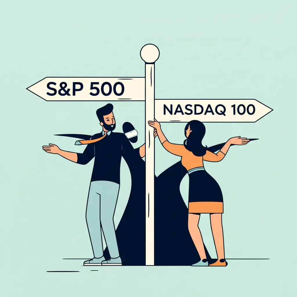 Illustration of two roads labeled S&P 500 and NASDAQ 100
