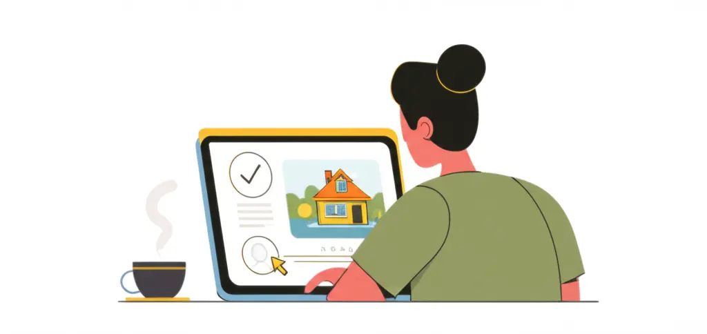 A person analyzing a house listing on a laptop