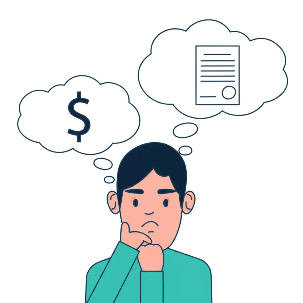 A thoughtful person considering financial decisions