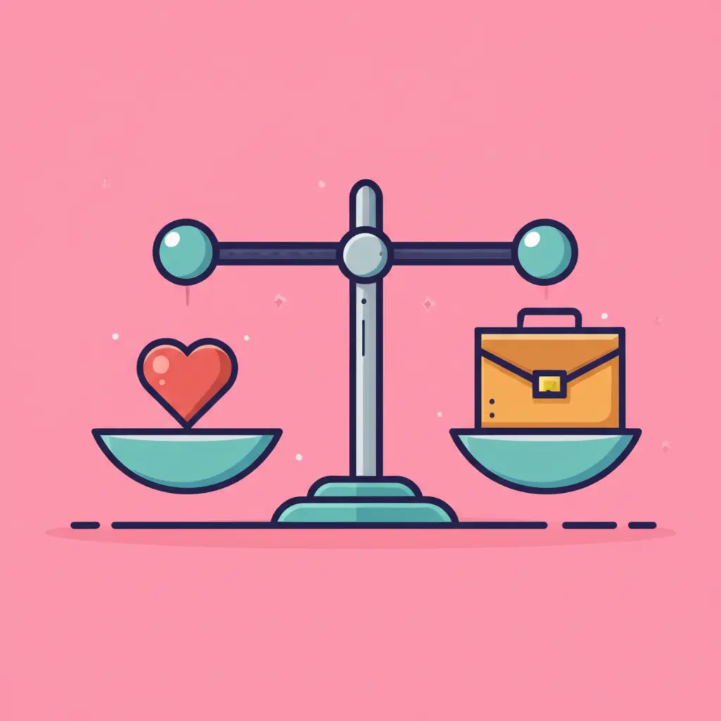 A scale balancing love and career symbolically