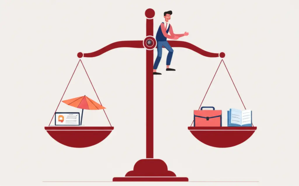 Professional balancing work and leisure on a scale