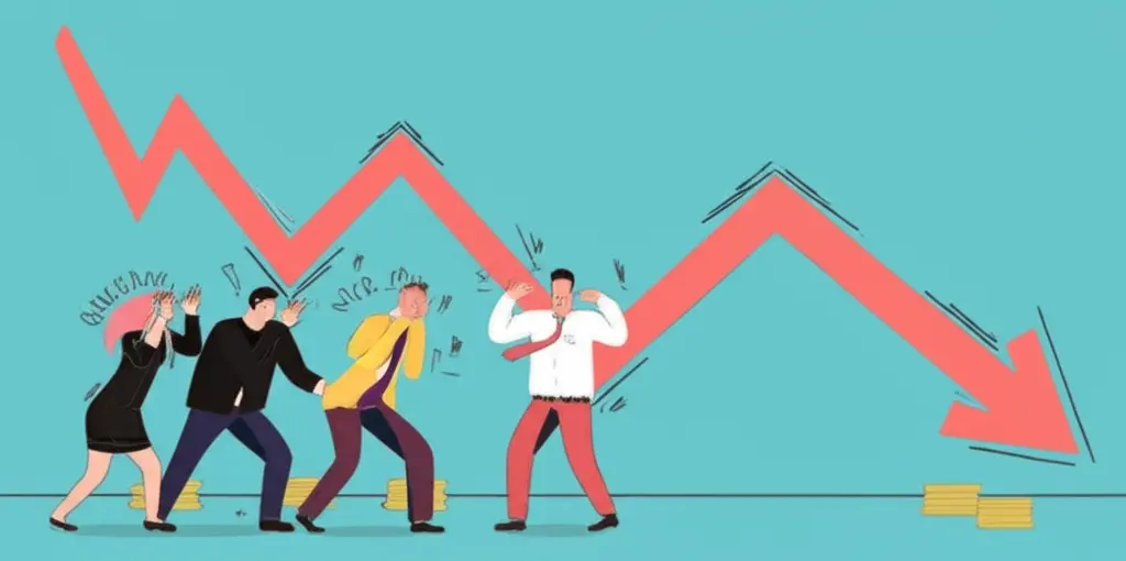 Illustration of a stock market crash with a graph and worried investors