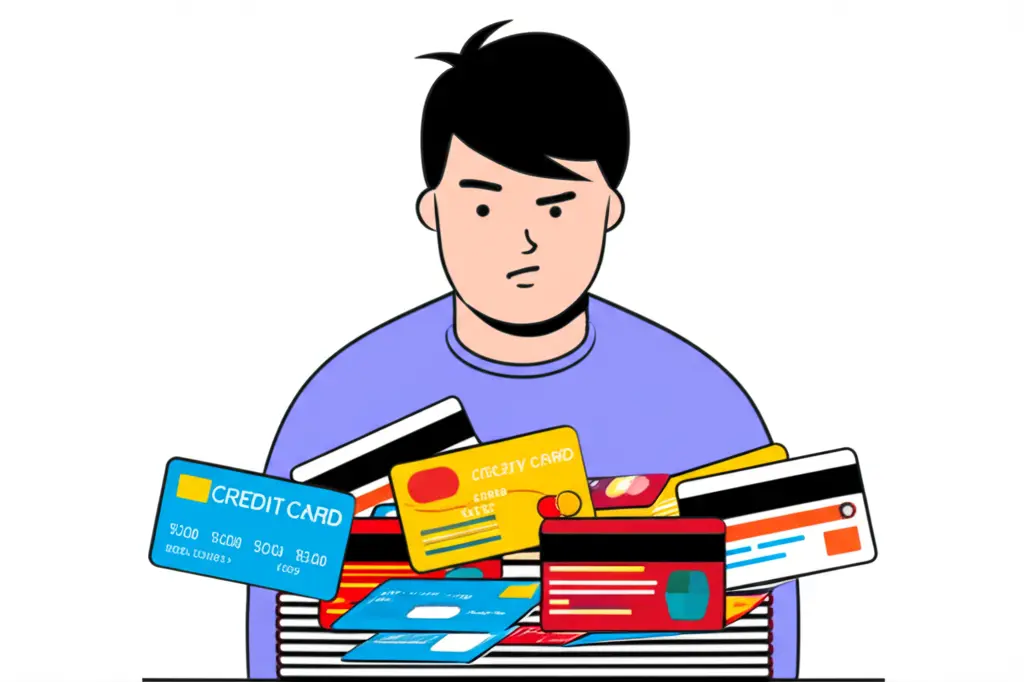 Person examining a stack of credit card offers with curiosity