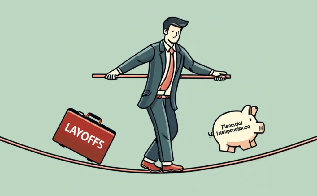 Person balancing layoffs and financial independence