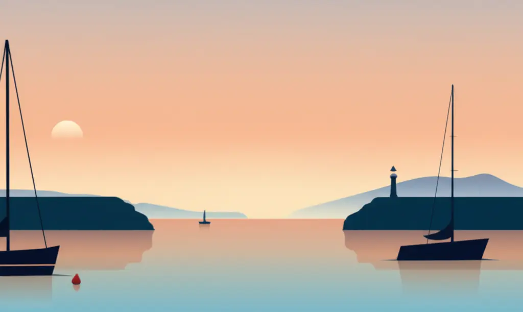 A peaceful harbor at sunrise, symbolizing tranquility amidst chaos