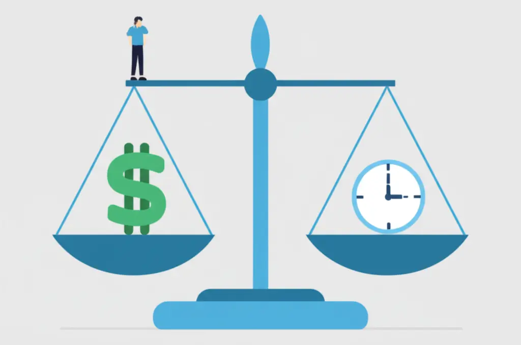 Person weighing salary and time on a scale