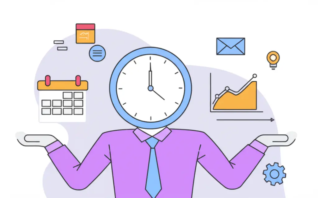 Person balancing tasks with a clock and calendar