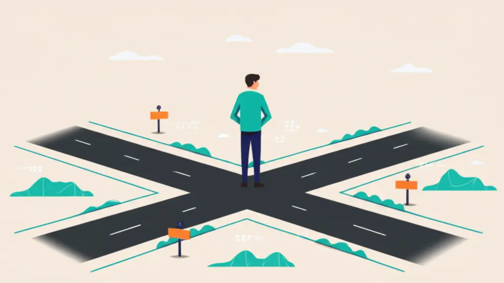 Person at crossroads contemplating different career paths