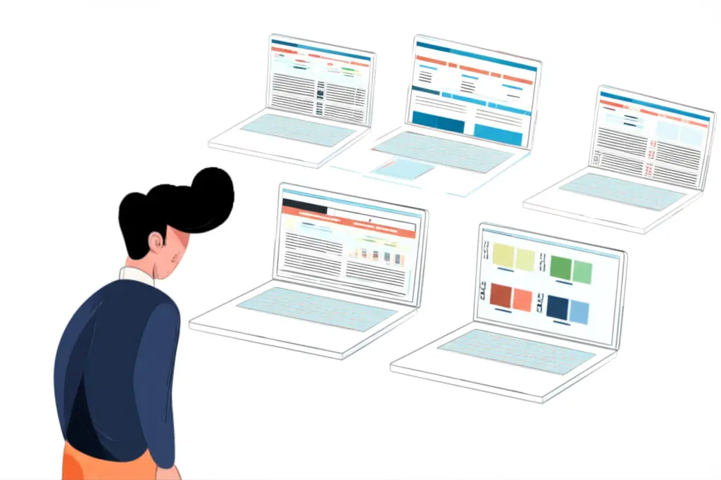 Person exploring investment platforms on laptops