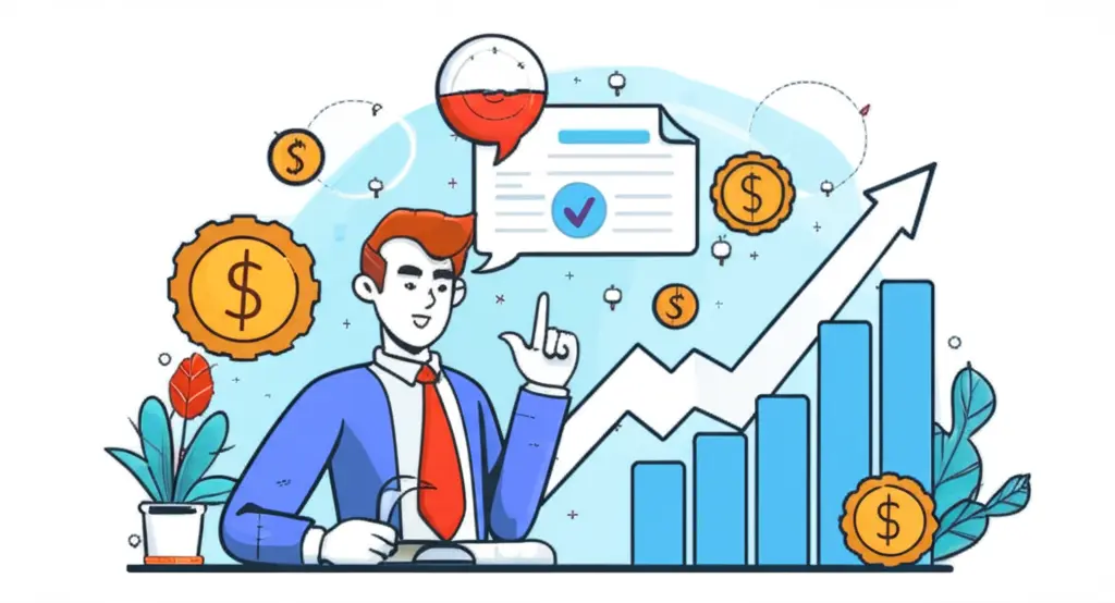 Cartoon illustration of a financial advisor explaining dividend investing