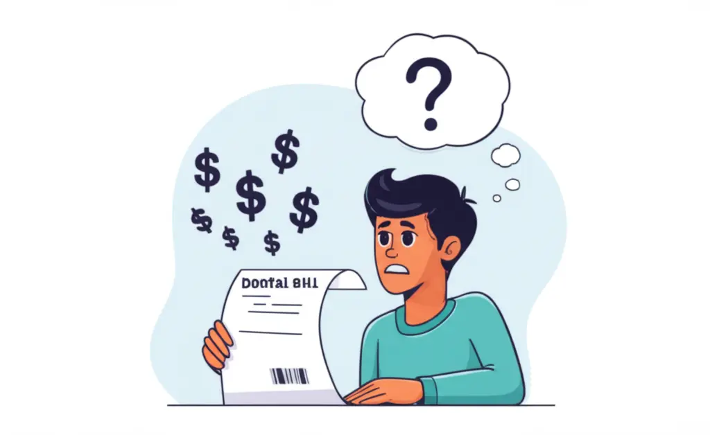 Confused person holding a dental bill