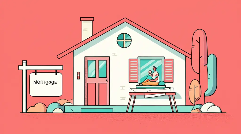 A peaceful home scene with a mortgage sign