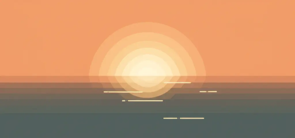 A serene sunrise over calm water, symbolizing calm in chaos.
