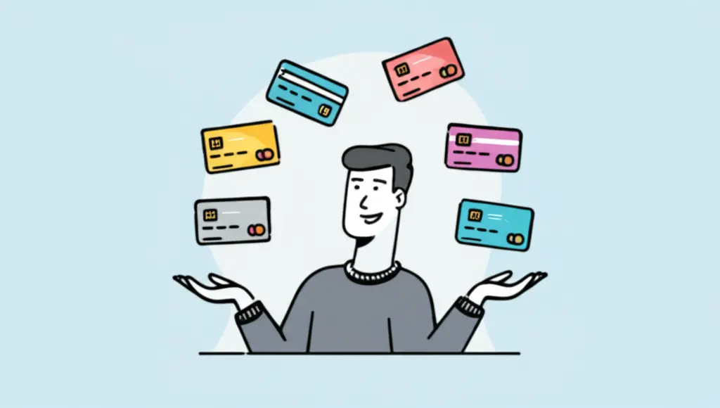 Person juggling credit card offers and rewards