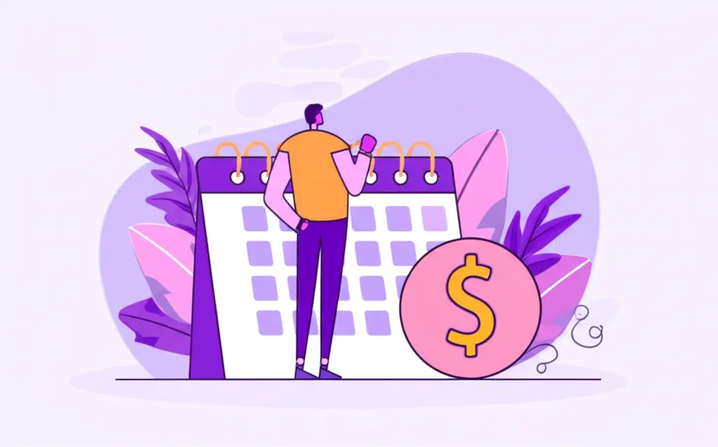 Minimalist cartoon of a person with calendar and dollar sign