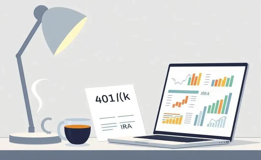 A desk setup with papers for 401(k) to IRA rollover.