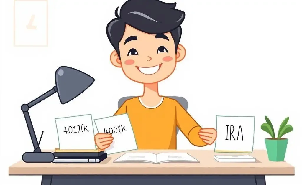 Illustration of a person managing 401(k) to IRA rollover at a desk