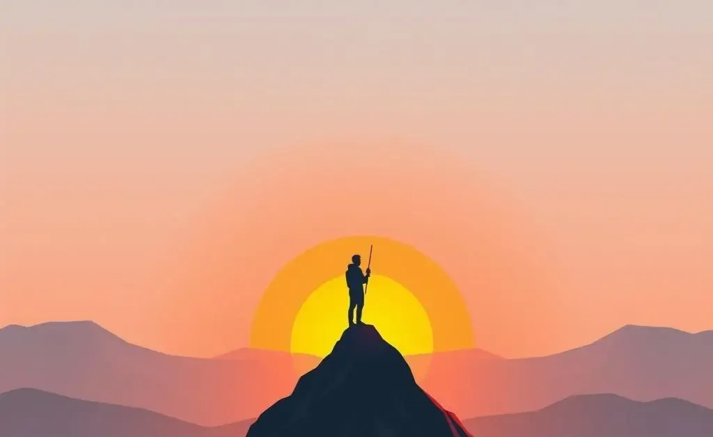 A person on a mountain peak symbolizing achieving financial independence.