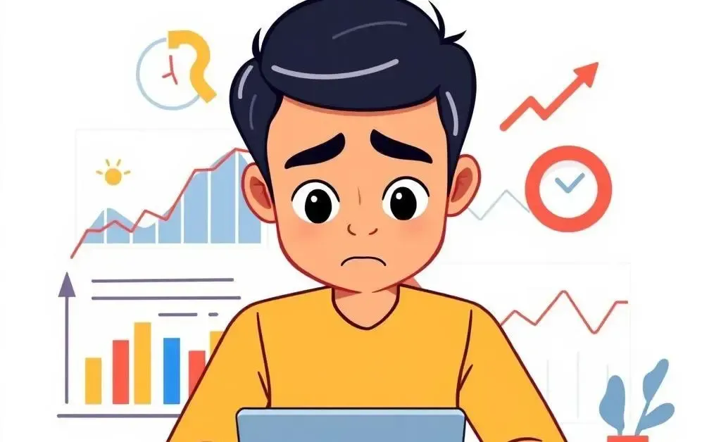 A person analyzing financial charts with a puzzled look