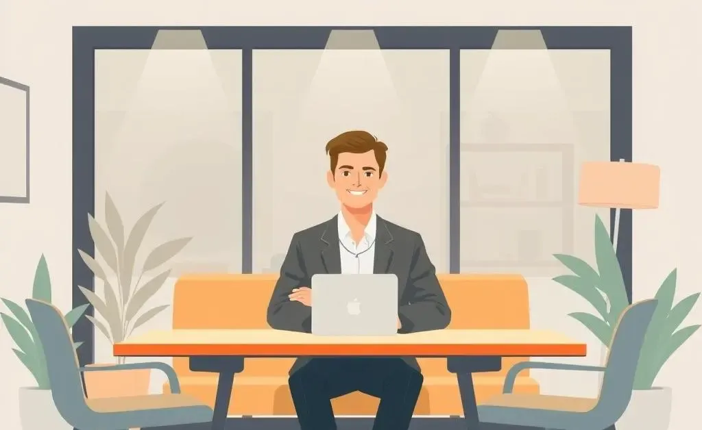 A relaxed yet confident person at a desk during a job interview.