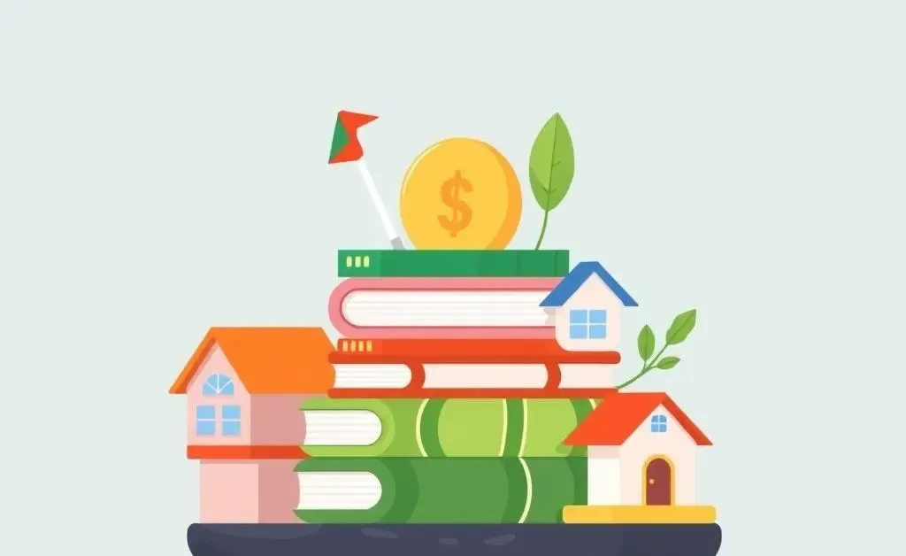 An illustration of a balanced investment portfolio featuring diverse asset icons.