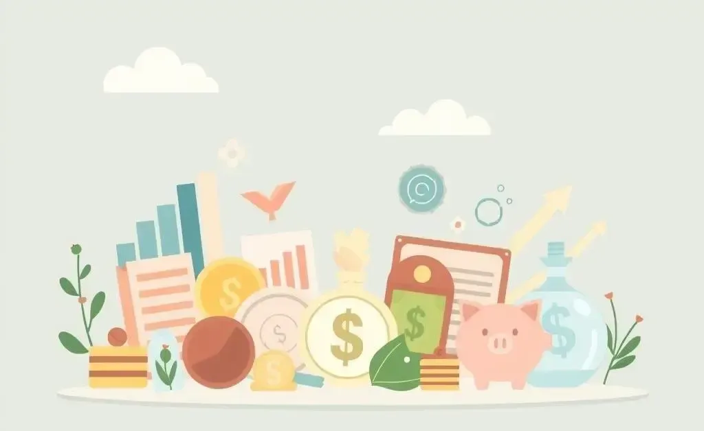 A cartoon-style study with financial tools symbolizing balanced investment.