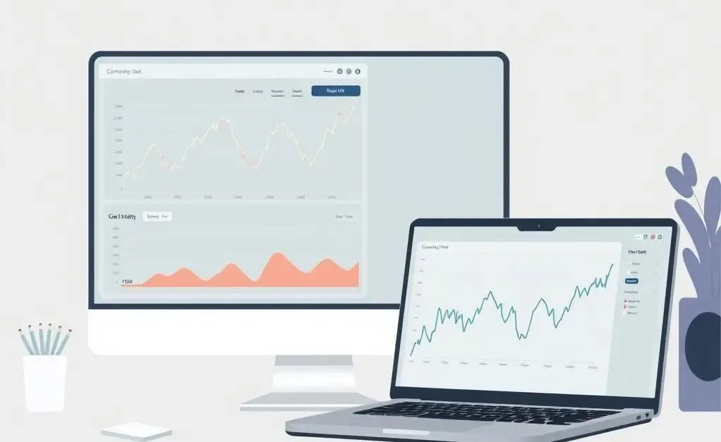 A clean desk with financial charts and a laptop, representing investment planning.