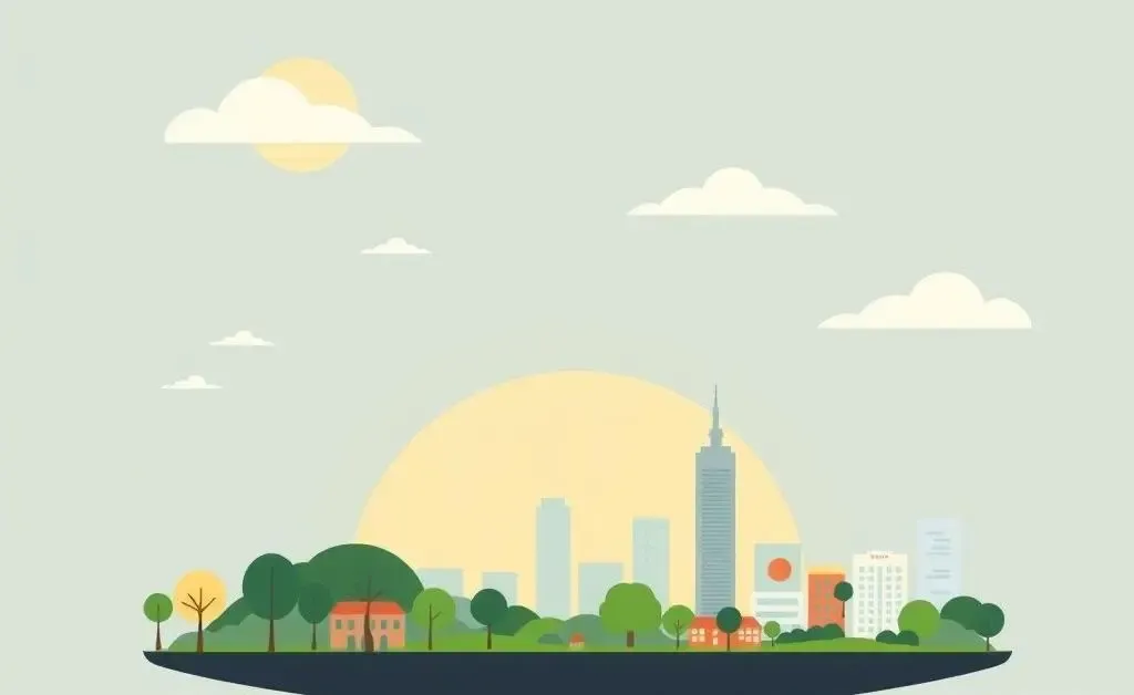 Illustration of a balanced scale representing harmony between nature and urban life.