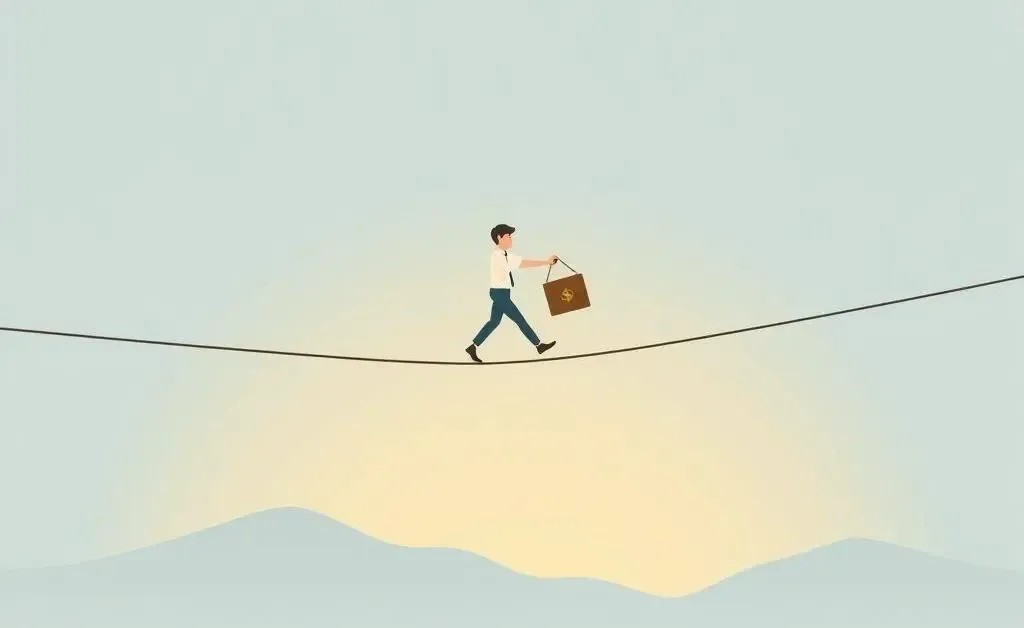 Person balancing credit responsibilities represented as weights.