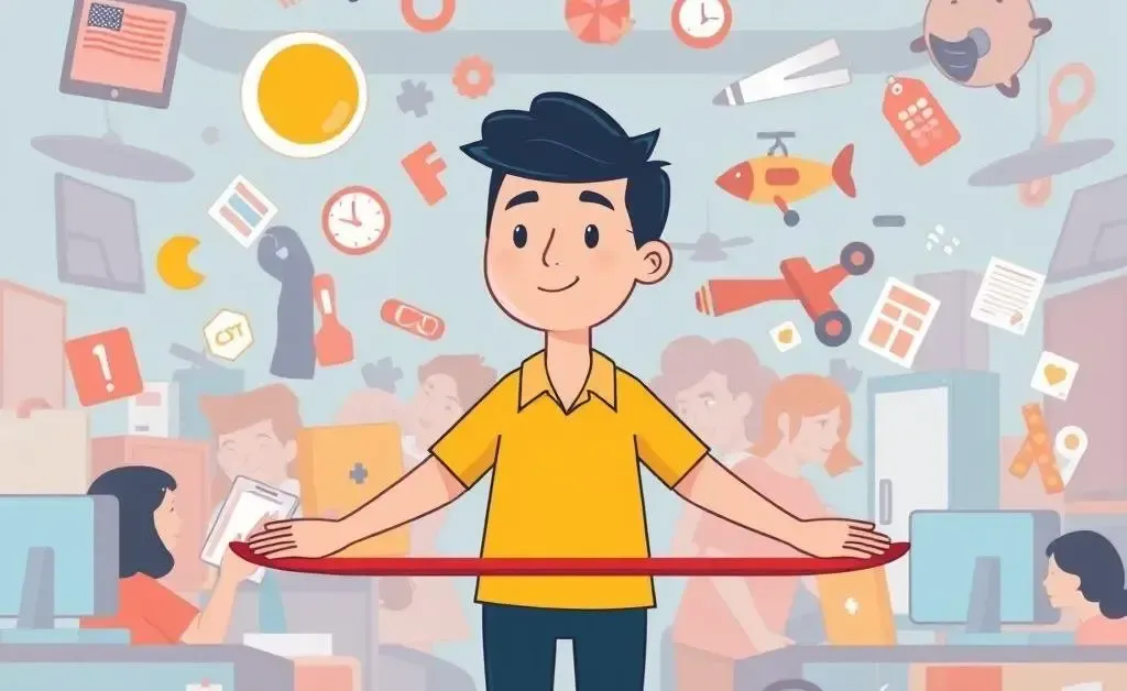 A person balancing work, hobbies, and relaxation