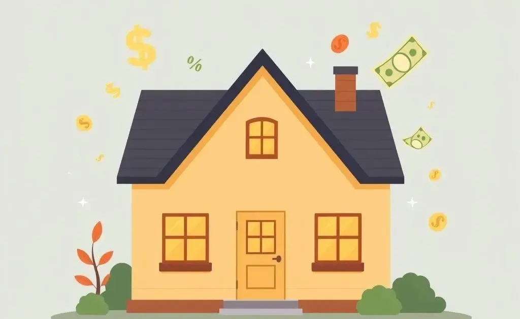 A cozy home with financial symbols representing a mortgage offer.