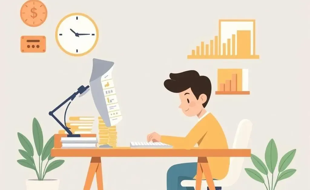 Person managing investments in a cozy setting