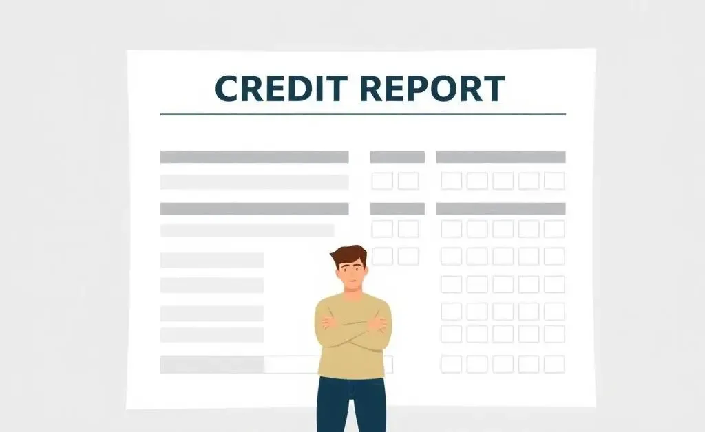 A person standing in front of a large blank credit report, eager to start building credit.