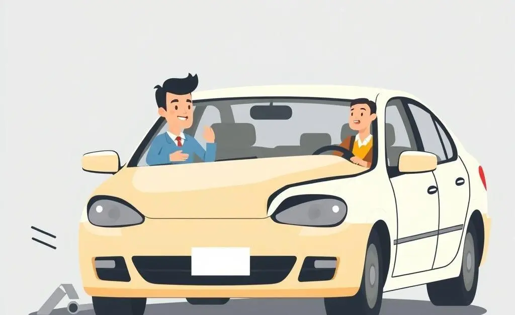 Illustration of a minor car accident with two calm individuals talking