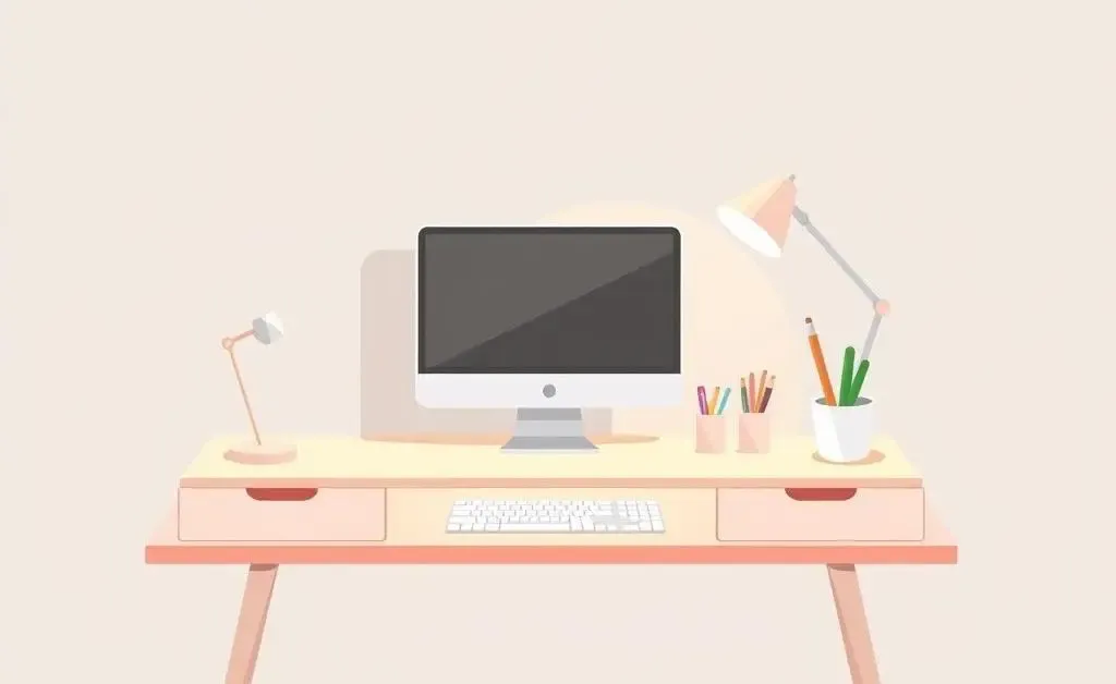 Calm and organized home office setup with plants and natural light