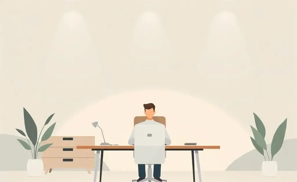 A calm insurance agent sitting at their desk in an office setting reviewing documents.