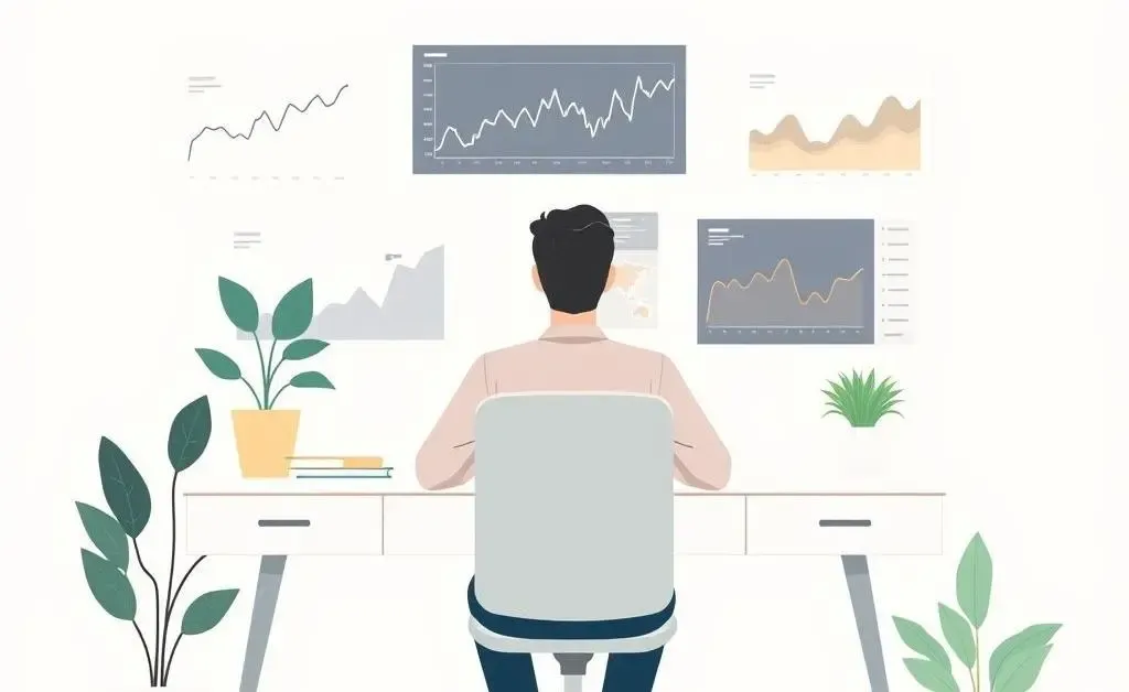 A person reviewing financial charts at a desk, embodying a sense of calm and focus in investing.