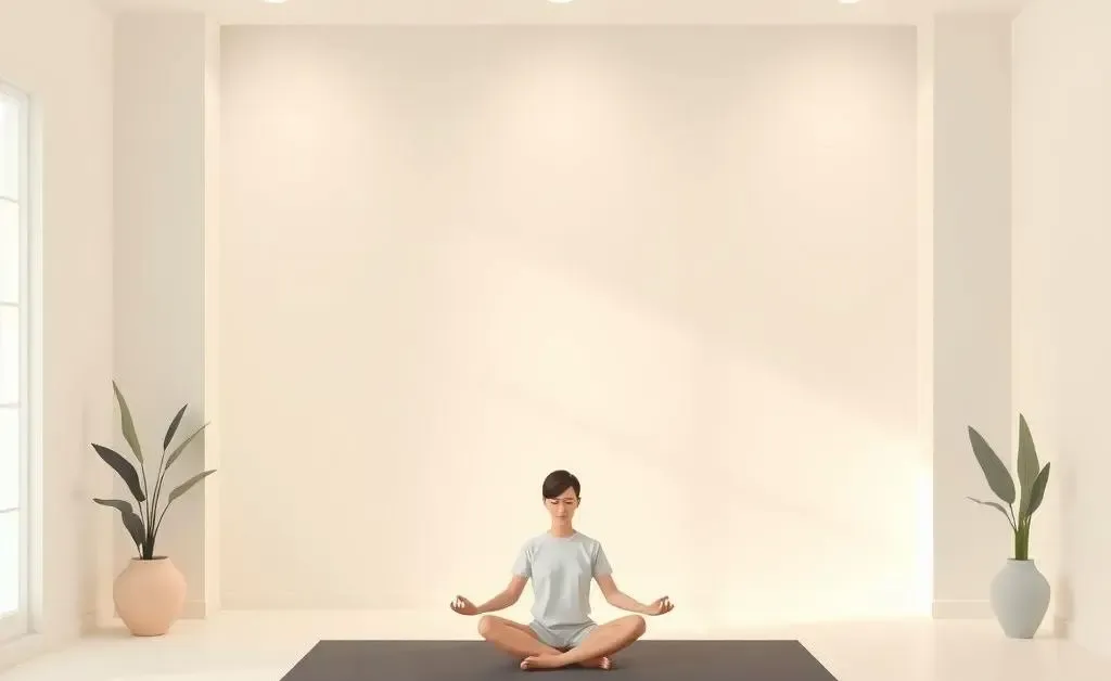 A person meditating in a calm and tidy living room