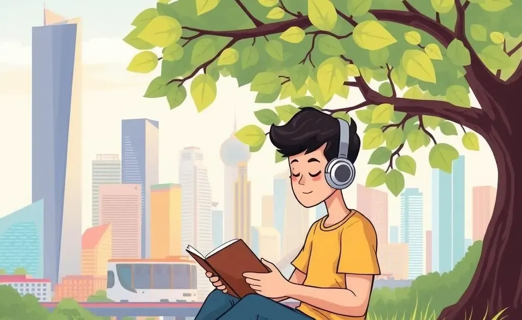 A peaceful scene of relaxation under a tree in a city